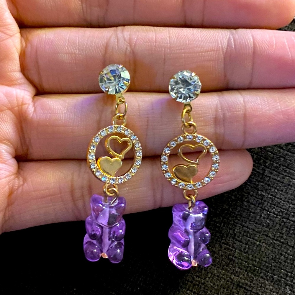 Purple gummy bear earrings w/bracelets